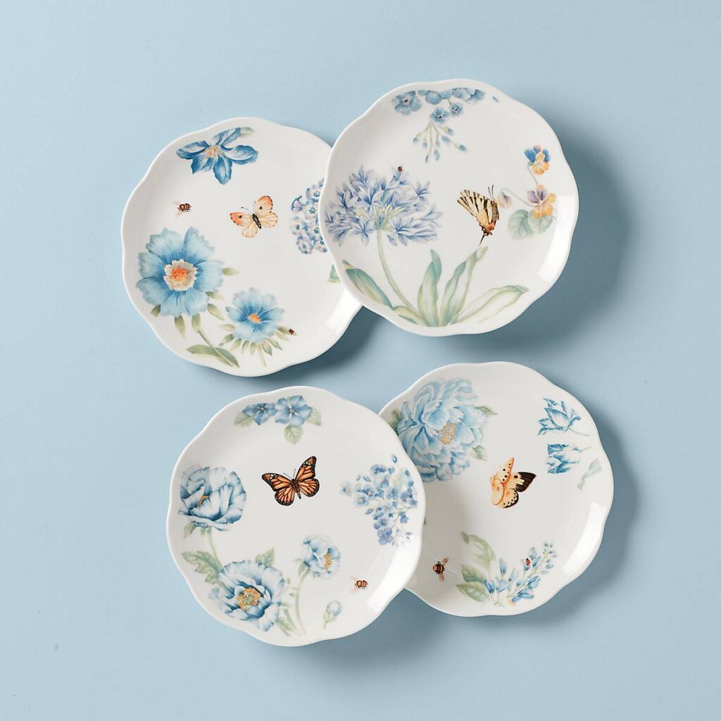 Blue Butterfly Dessert Decorative Plates, Set of 4