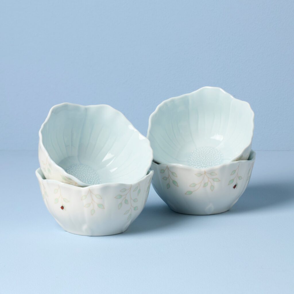 Light Blue Floral Dessert Bowls, Set of 4