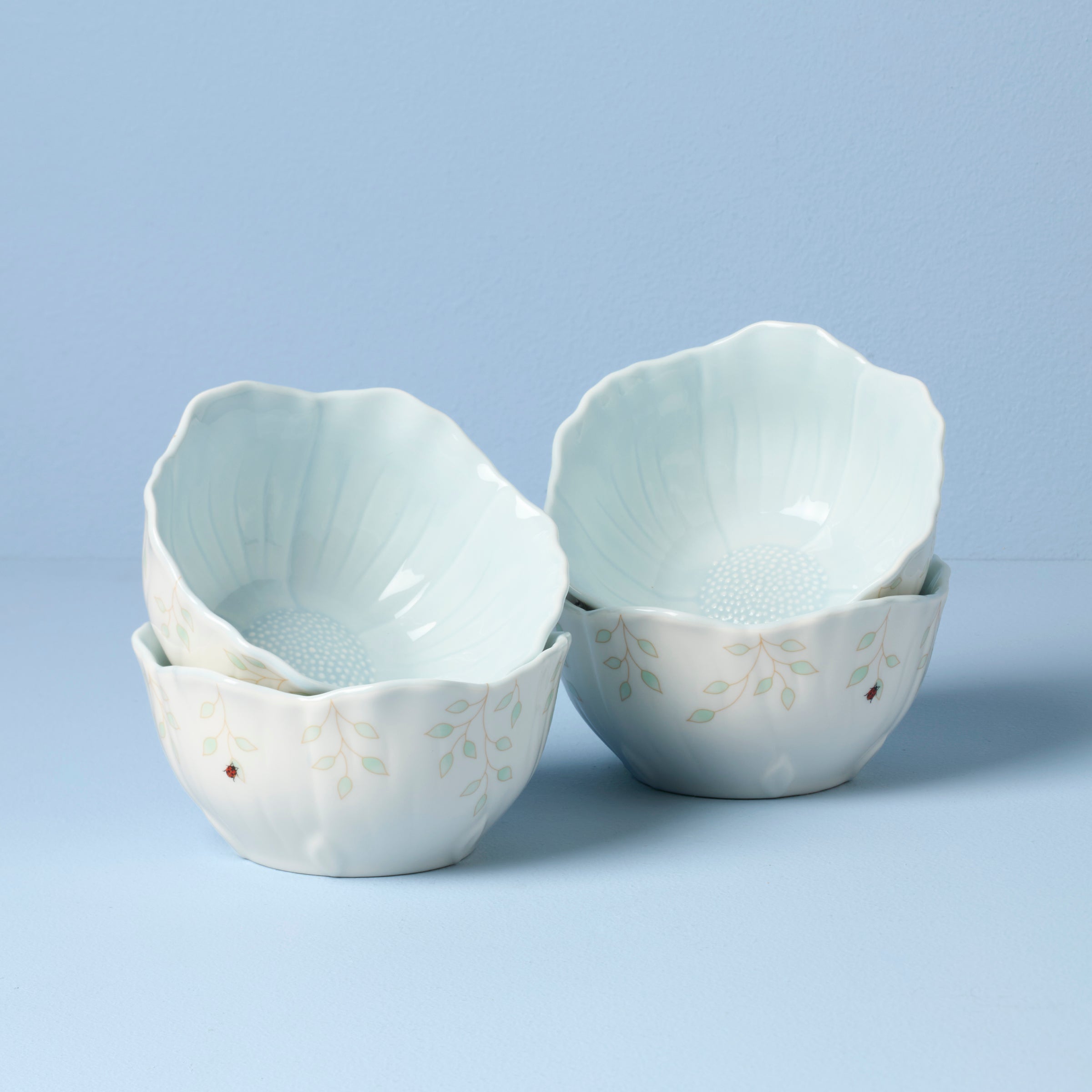 Light Blue Floral Dessert Bowls, Set of 4