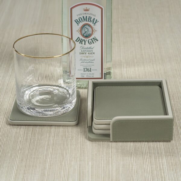Sage and Gray Leather Coasters - Set of 4